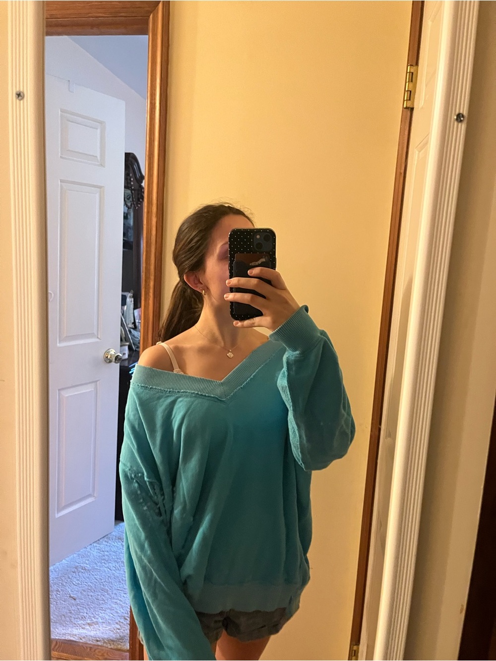 aerie Teal V-Neck Lightweight Sweater